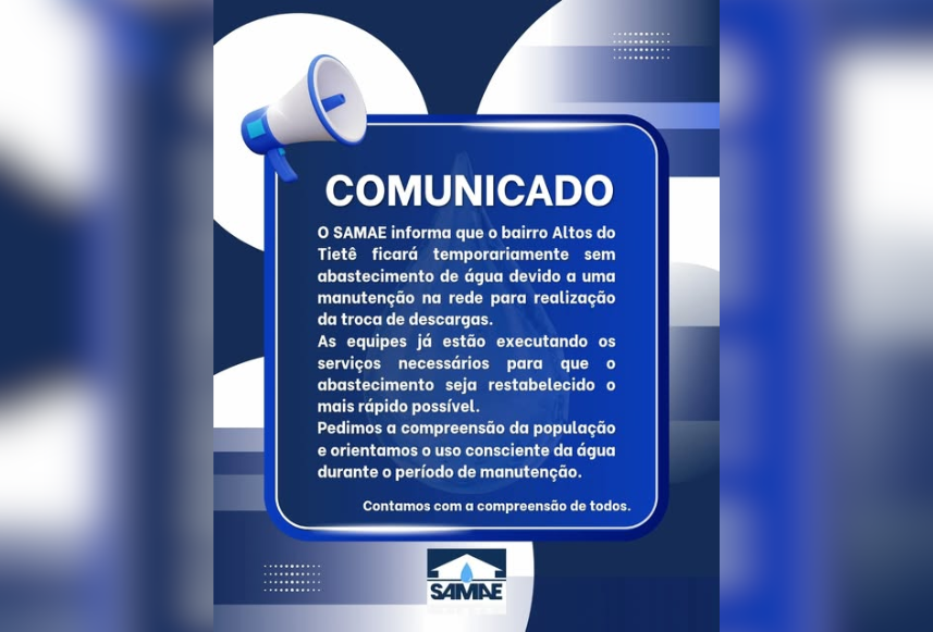 SEM ABASTECIMENTO DE ÁGUA NO ALTOS DO TIETÊ- 11/05
